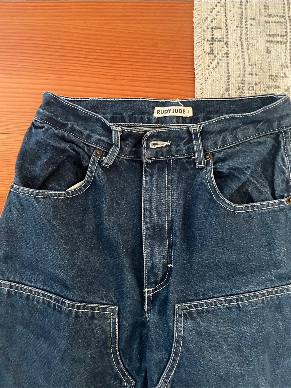 Rudy Jude Indigo Blue Denim Jeans with Branded Brass Button - Picture 3 of 6